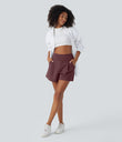 DayStretch High Waisted Work Baggy Shorts 4'' with Pockets - Red Mahogany