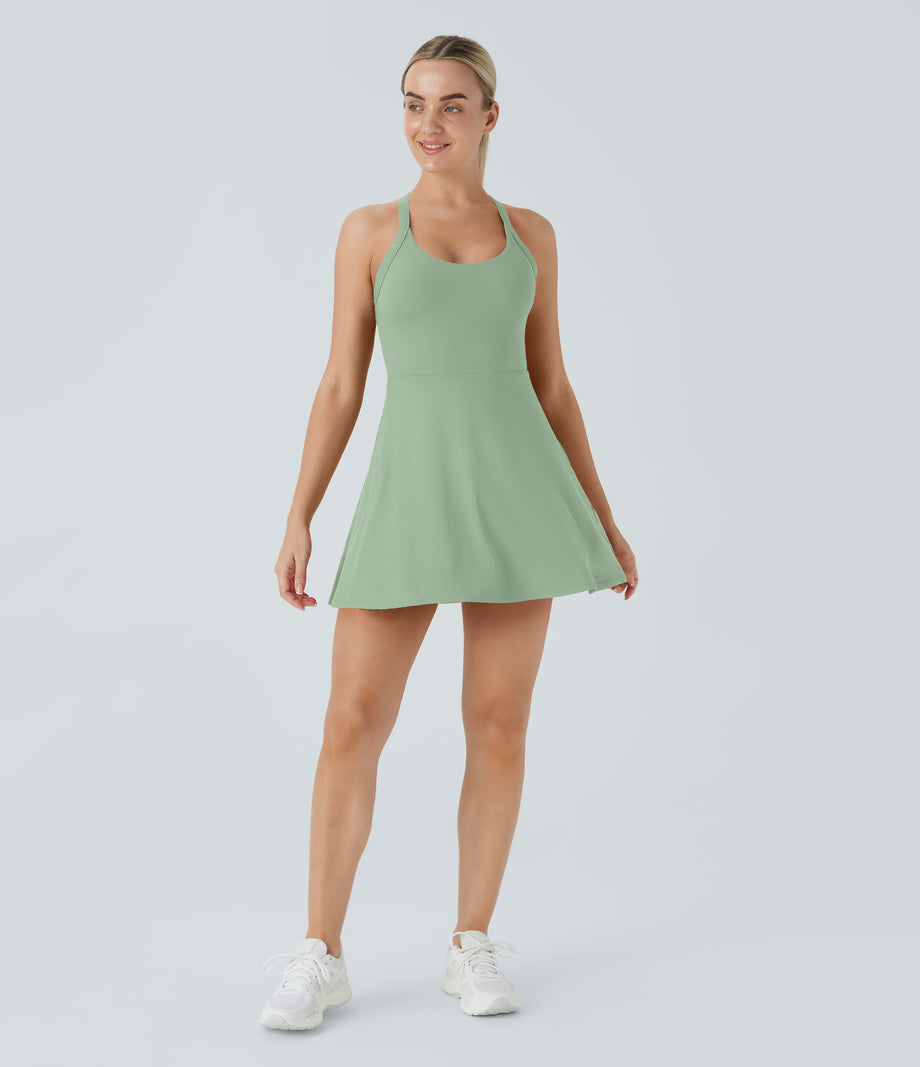 Backless Twisted Active Dress - Light Bean Green