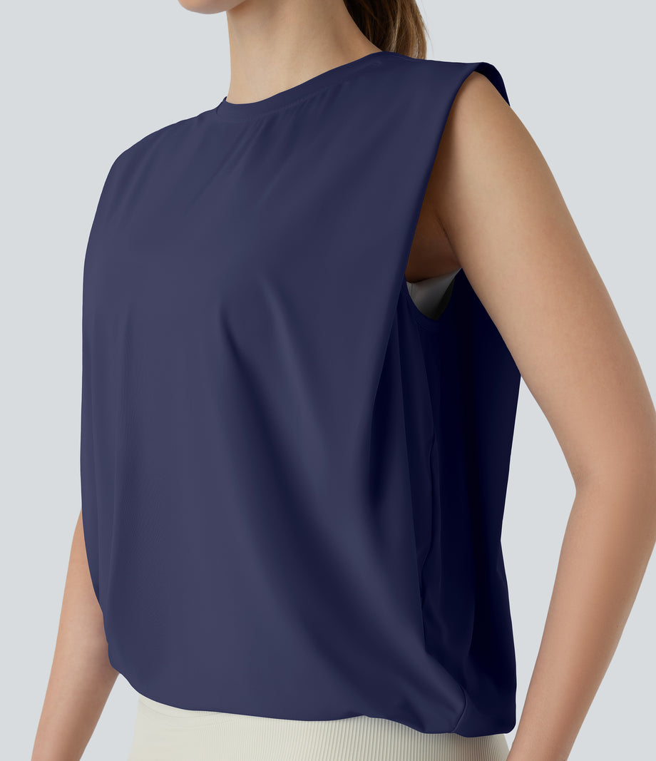 Round Neck Ruched Cool Touch Yoga Tank Top-UPF50+ - Patriot Blue