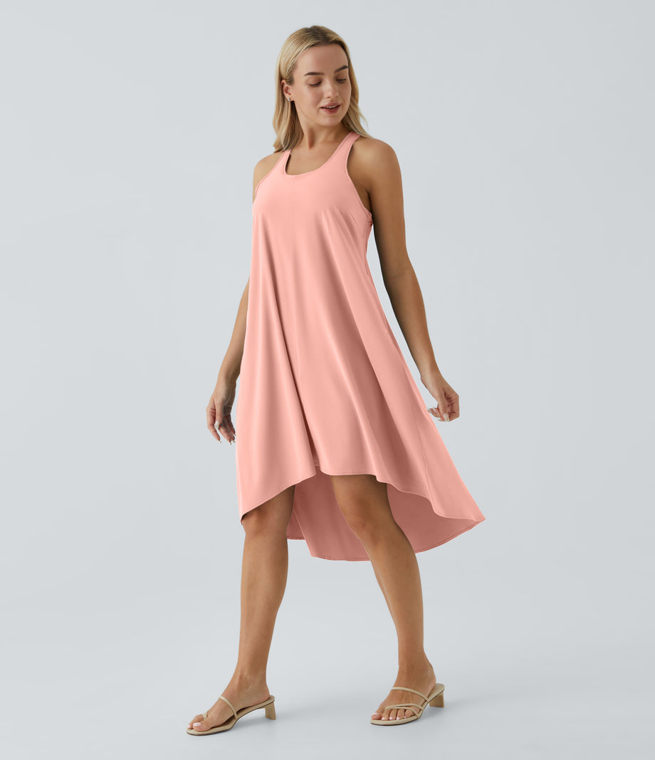 Breezeful™ Backless Racerback Side Pocket High Low Flowy Midi Quick Dry Casual Dress - Blossom