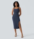 Ruched Lace Up Bodycon Midi Casual Dress - Mood Indigo