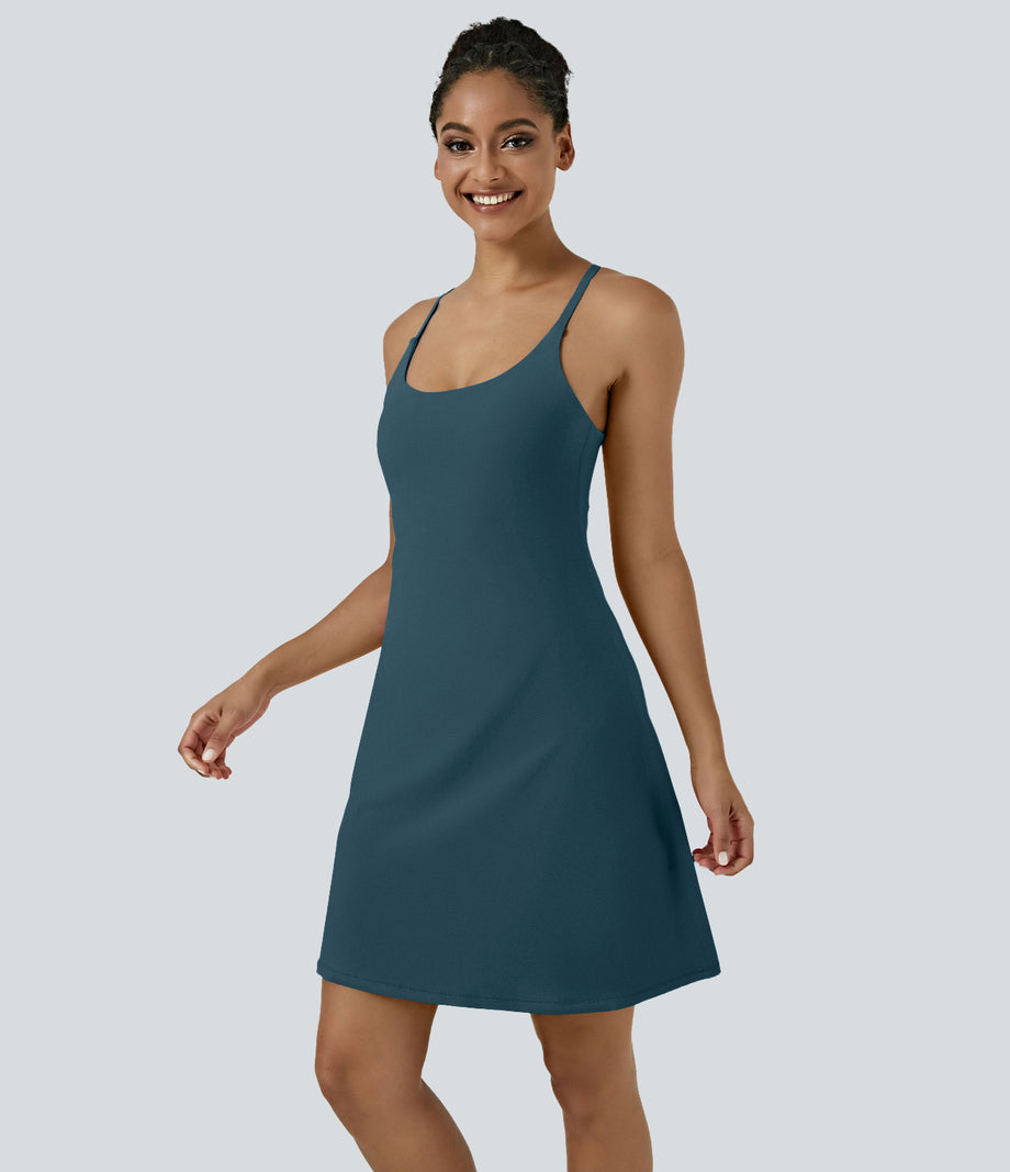 SoftlyZero™ Airy Cut Out 2-in-1 Pocket Cool Touch Longer Active Dress-UPF50+ - Ink Green