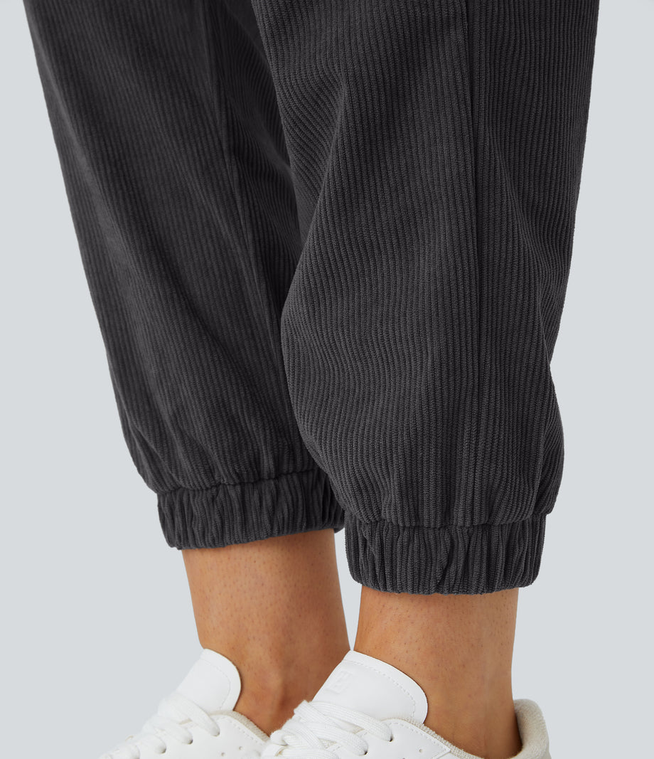Mid Rise Zipper Pockets Corduroy Casual Joggers - Phantom