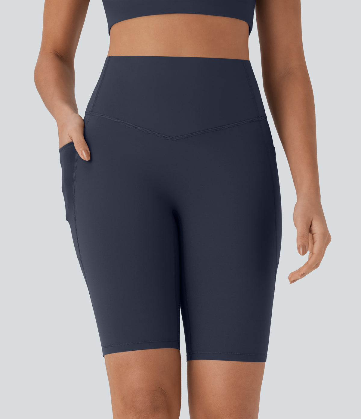 Halara UltraSculpt™ High Waisted Tummy Control Pocket Shaping Training Biker Shorts 9'' - Mood Indigo