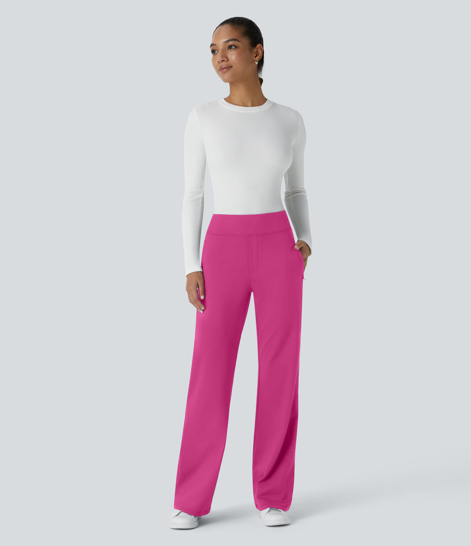 Halara Flex™ DayStretch Mid Rise Side Zipper Pocket Work Flare Pants - Raspberry Rose