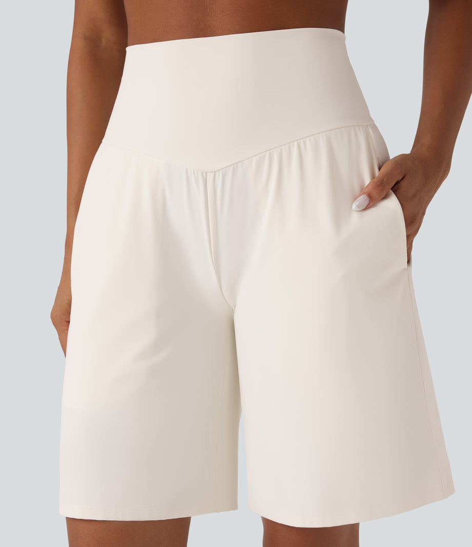 SoftlyZero™ Airy High Waisted Pockets Cool Touch Yoga Bermuda Shorts - Egret