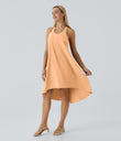 Breezeful™ Backless Racerback Side Pocket High Low Flowy Midi Quick Dry Casual Dress - Peach Orange