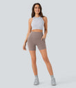 Halara UltraSculpt™ High Waisted Scrunch Butt Lifting Tummy Control Pocket Shaping Workout Biker Shorts 5'' - Dawn Brown