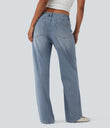 Halara Flex™ Mid Rise Straight Leg Casual Jeans with Pockets - Vallarta Blue Denim