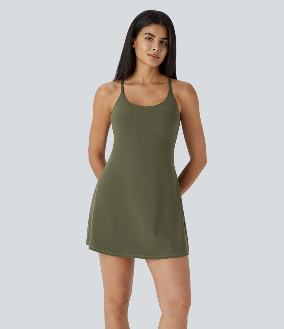SoftlyZero™ Plush Backless Active Dress - Grass Grey Green