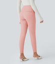High Waisted Tummy Control Decorative Back Zipper Pockets Herringbone Work Leggings - Coral Cloud