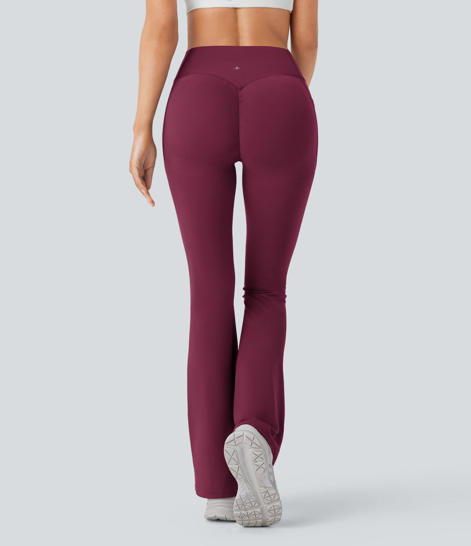 Halara UltraSculpt™ High Waisted Scrunch Butt Lifting Tummy Control Pocket Shaping Yoga Bootcut Leggings - Red Plum