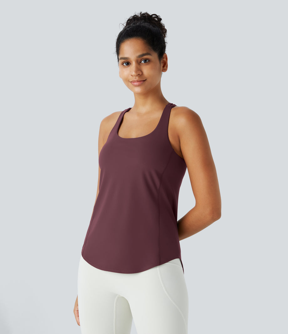 Halara UltraSculpt™ Round Neck Curved Hem Workout Tank Top - Evening Red