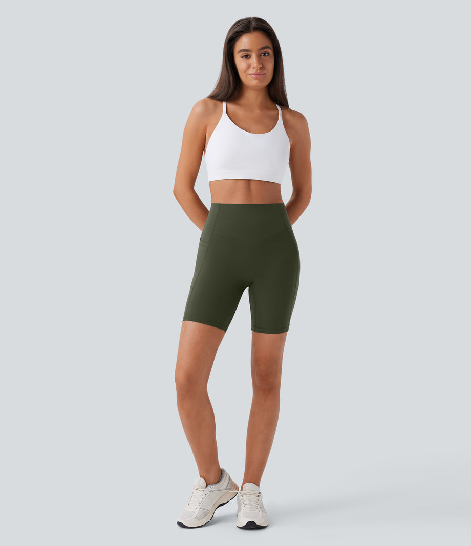 Halara UltraSculpt™ High Waisted Scrunch Butt Lifting Tummy Control Side Pocket Shaping Workout Biker Shorts 7'' - Deep Woodland Green