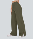 DayStretch Crossover Pocket Hem Wide Leg Yoga Pants-Smile - Forest Night