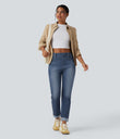 Halara Flex™ High Waisted Rolled Hem Casual Slim Jeans with Pockets - Estate Blue Denim