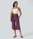 Breezeful™ High Waisted Tummy Control Hem Quick Dry Capri Pants with Pockets - Amaranth