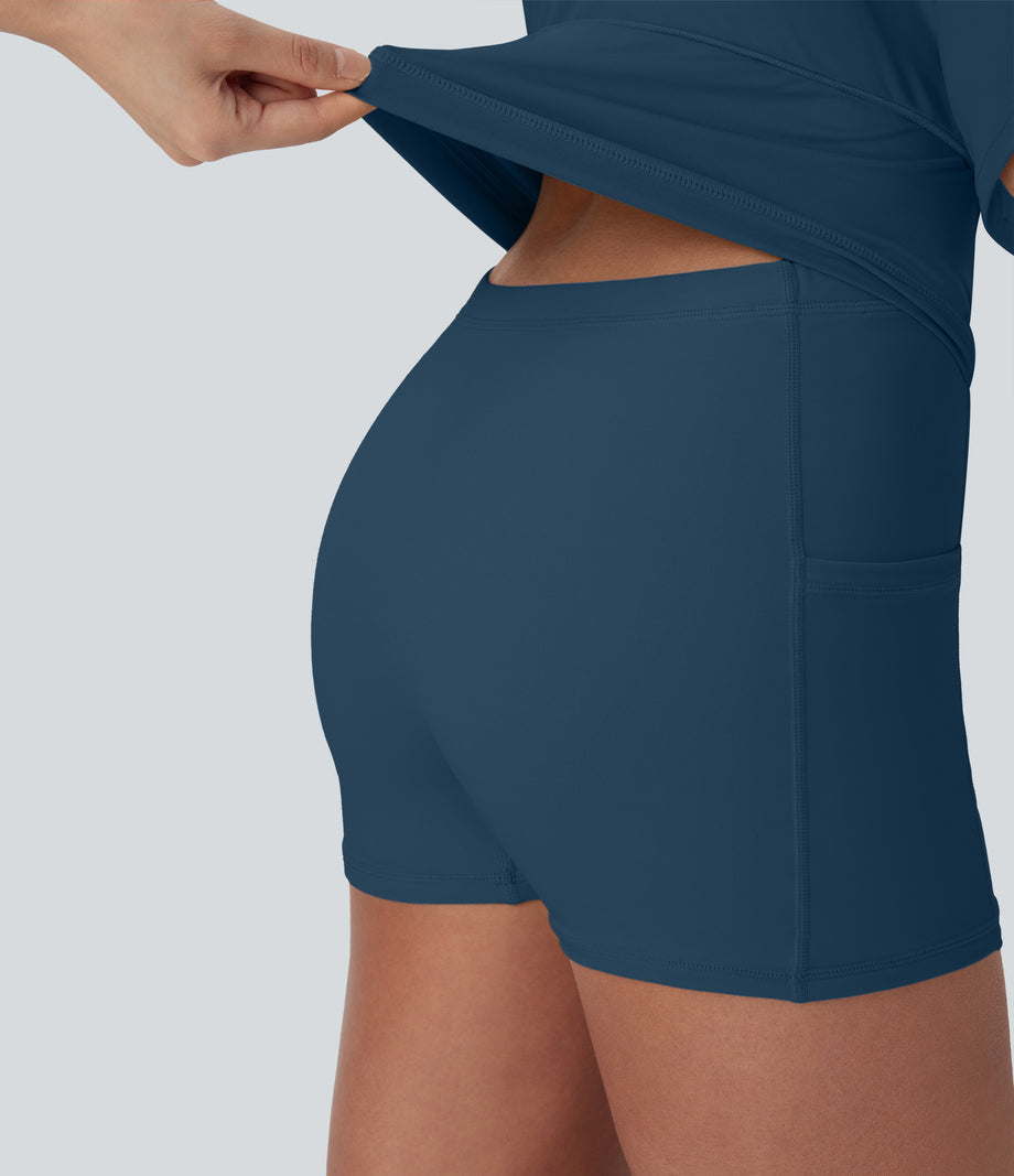 SoftlyZero™ Airy U Neck 2-in-1 Pocket Mini Cool Touch Dance Active Dress-Easy Peezy - Majolica Blue