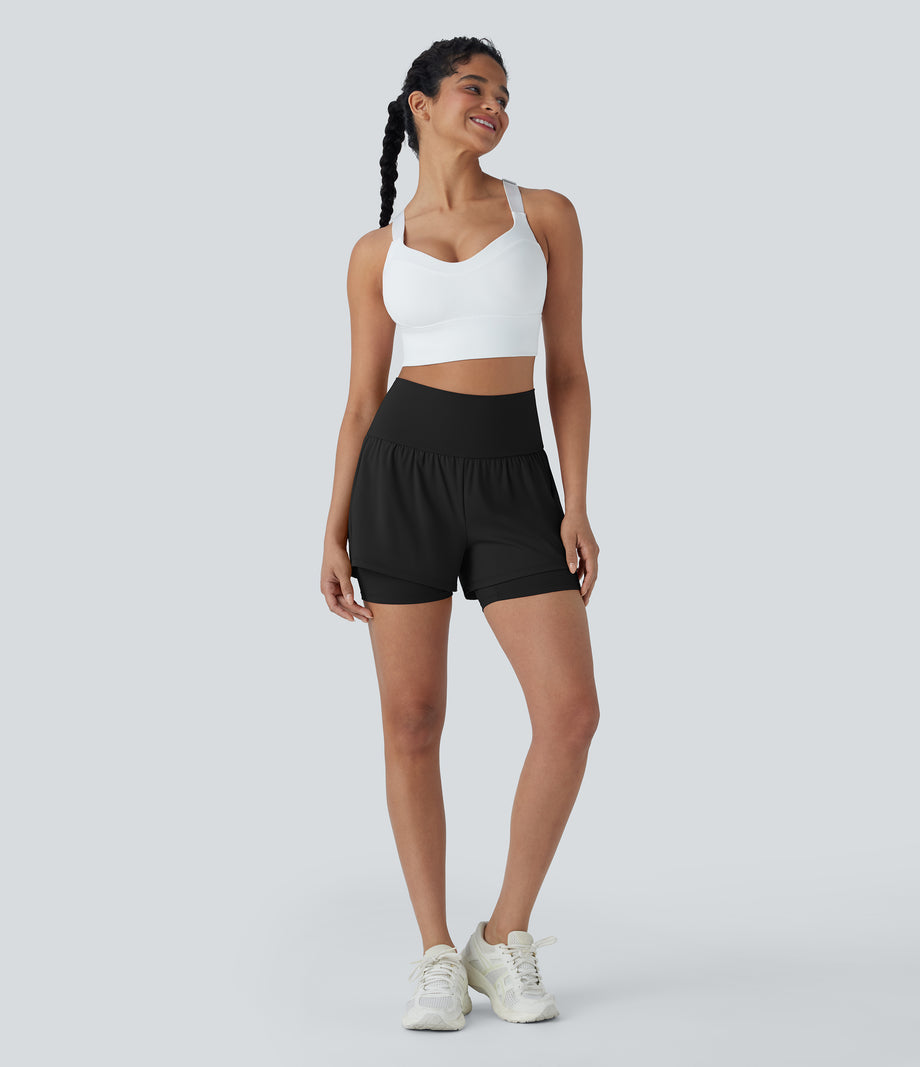 SoftlyZero™ Airy Super High Waisted 2-in-1 Cool Touch Yoga Shorts 5'' with Pockets - Black