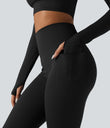 Halara Ultrasculpt™ Heat High Waisted Tummy Control Crossover Back Fleece Running Leggings with Pockets - Black