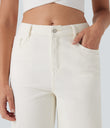 Halara Flex™ High Waisted Pockets Rolled Hem Washed Denim Casual Bermuda Shorts - Bright White Denim