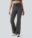 High Waisted Drawstring Stripe Flare Yoga Pants with Pockets - Iron Gray