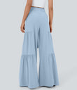 Breezeful™ High Waisted Shirred Tie Front & Back Wide Leg Flowy Quick Dry Casual Pants - Thin Ice Blue