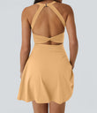 SoftlyZero™ Airy Backless Twisted Flare Low Support Dance Active Dress-Longer Length-Easy Peezy Edition A-D Cups - Sunburst