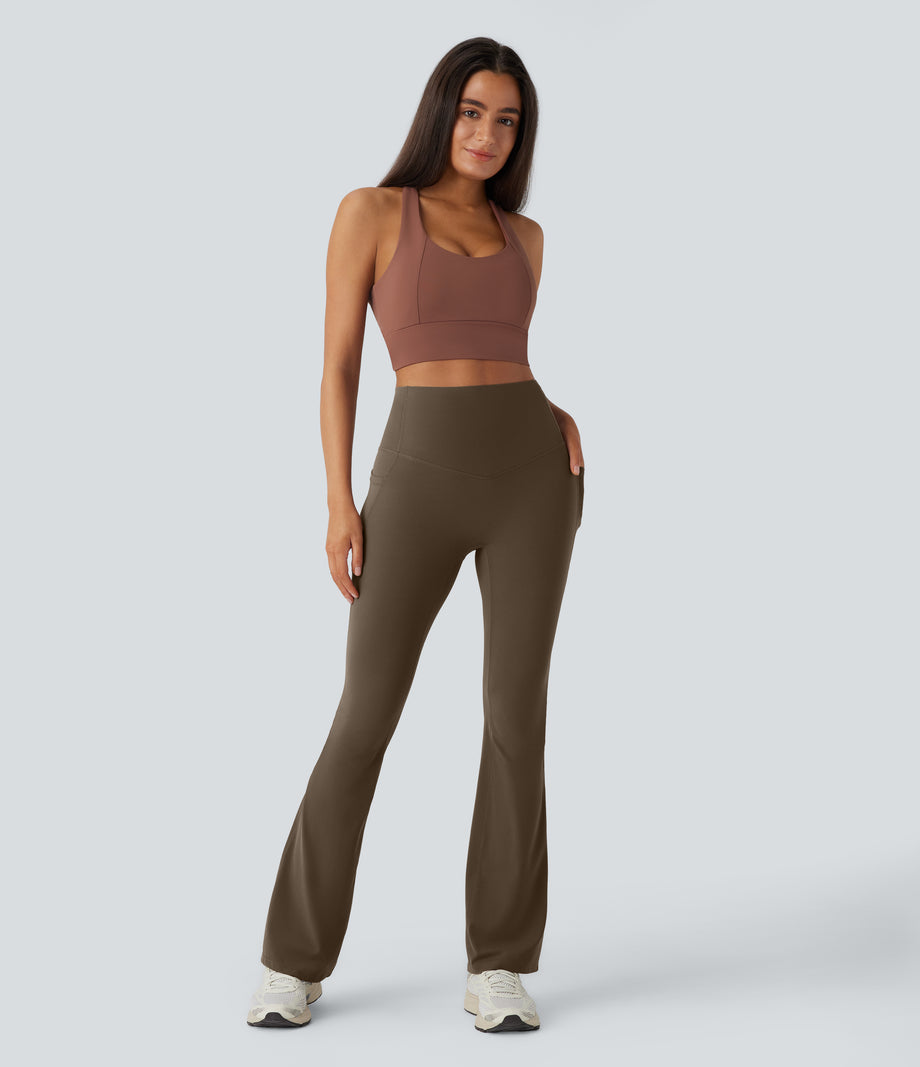Halara UltraSculpt™ High Waisted Tummy Control Pocket Shaping Yoga Bootcut Leggings - Thick Earthy Brown