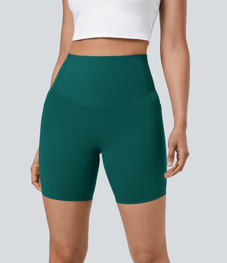 Halara UltraSculpt™ High Waisted Tummy Control Pocket Shaping Training Biker Shorts 7'' - June Bug