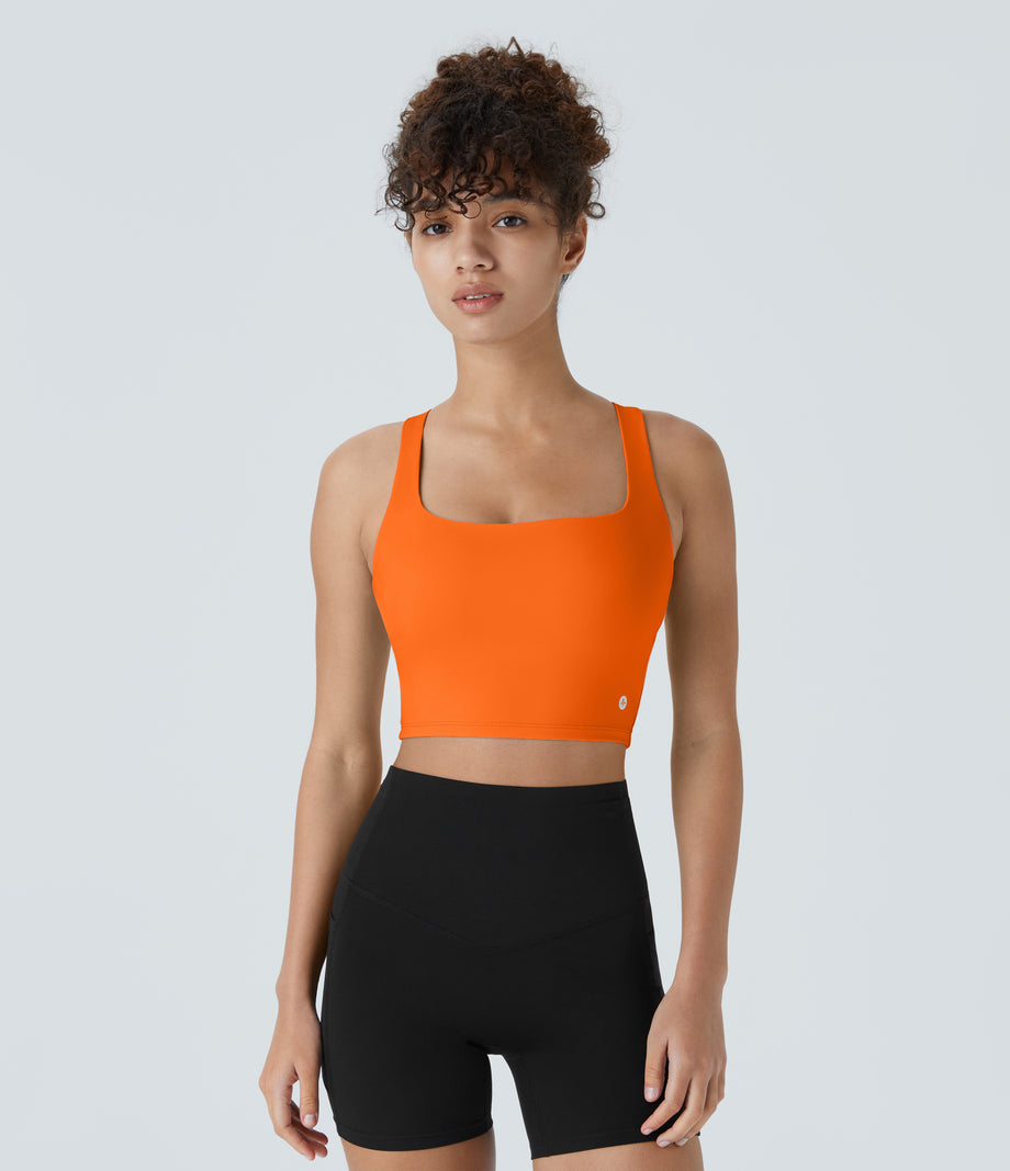 SoftlyZero™ Airy Square Neck Backless Crisscross Cropped Cool Touch Yoga Tank Top-UPF50+ - Exotic Orange