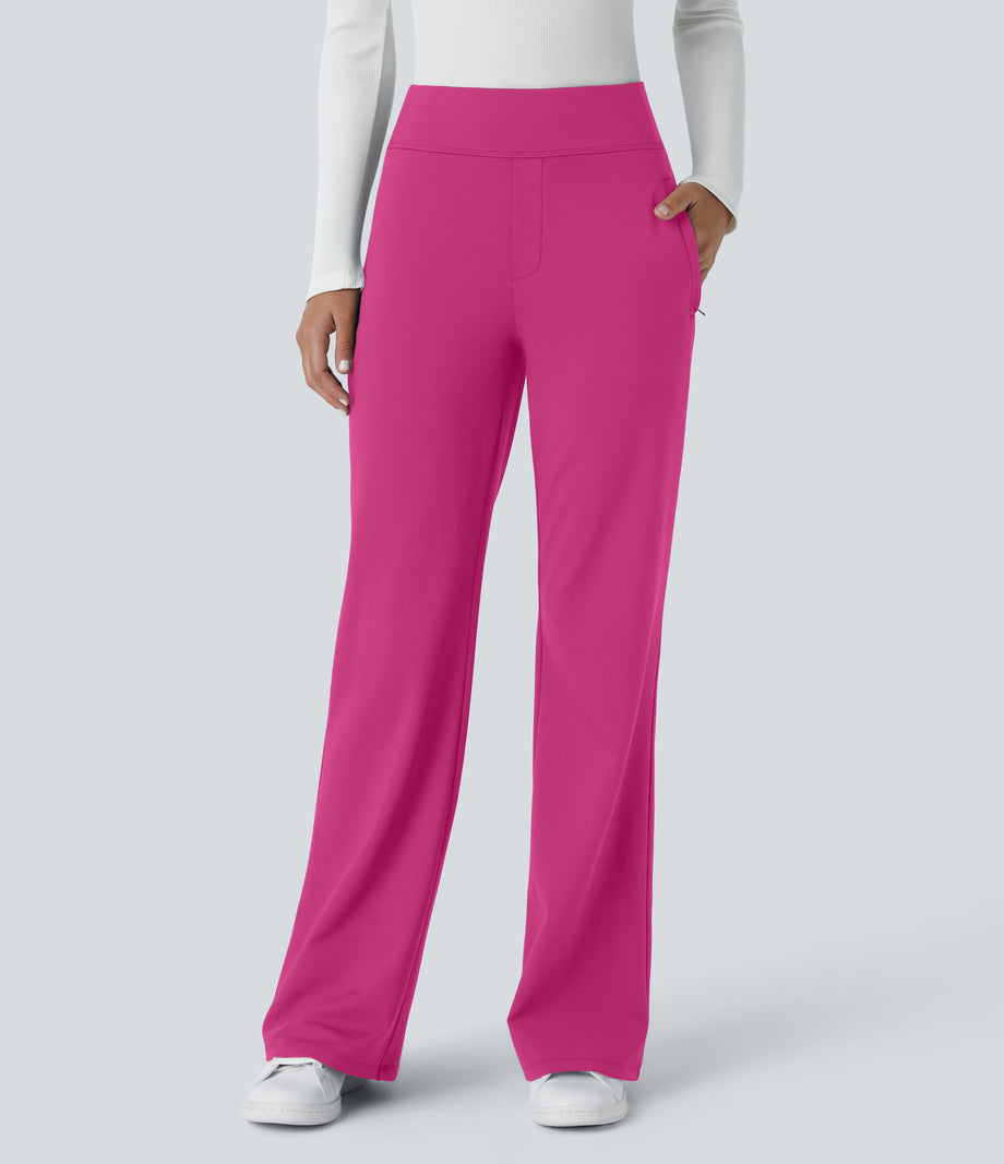 Halara Flex™ DayStretch Mid Rise Side Zipper Pocket Work Flare Pants - Raspberry Rose