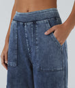 Halara Flex™ Mid Rise Pockets Straight Leg Casual Cargo Jeans - Washed Denim Bleached Blue