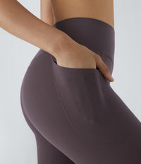 Patitoff™ 2.0 Pet Hair Resistant High Waisted Crossover Side Pocket Yoga Leggings - Light Gray Plum Purple