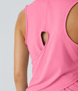 Cut Out Crossover Hem Solid Yoga Tank Top - Bubblegum