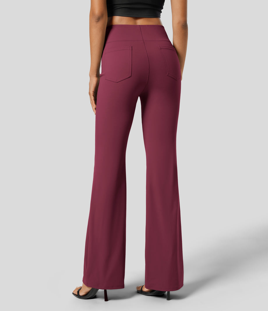 Halara Flex™ High Waisted Back Side Pocket Slight Flare Work Pants - Mauve Wine