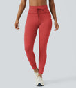 High Waisted Drawstring Striped Yoga Leggings with Pockets - Sunset Coral