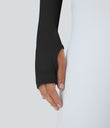 Ribbed Halter Strap Thumb Hole Cropped Yoga Sports Top - Black
