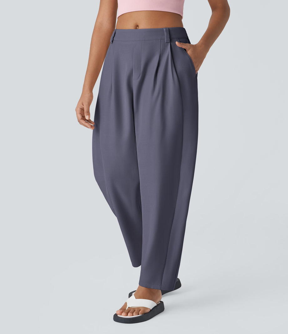 Mid Rise Pocket Barrel Leg Baggy Work Pants - Heron
