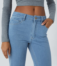 Halara Flex™ Mid Rise Pockets Casual Bootcut Jeans - Washed Denim Sunny Blue
