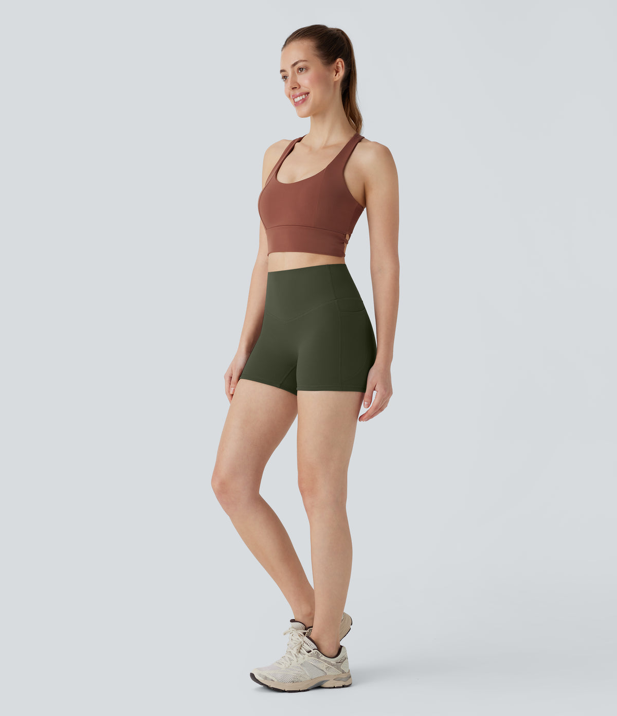 Halara UltraSculpt™ High Waisted Tummy Control Pocket Shaping Training Biker Shorts 3'' - Deep Woodland Green