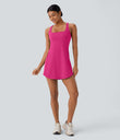 SoftlyZero™ Plush Cut Out Pocket 2-Piece Mini Yoga Active Dress - Fuchsia Purple
