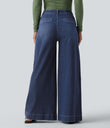 Halara Flex™ High Waisted Pockets Washed Casual Wide Leg Jeans - Estate Blue Denim