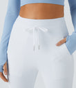 SoftlyZero™ Plush High Waisted Drawstring Pocket Plain Full Length Joggers - Frost White