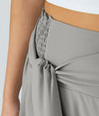Breezeful™ High Waisted Shirred Tie Front & Back Wide Leg Flowy Quick Dry Casual Pants - Ghost Gray