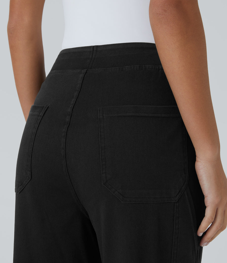 Halara Flex™ Mid Rise Pockets Straight Leg Casual Cargo Jeans - Black Denim