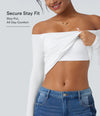 Ribbed Knit Off Shoulder Long Sleeve 2-in-1 Casual Top - White