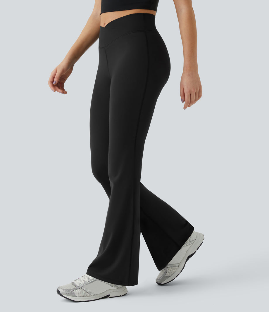 DayStretch High Waisted Crossover Flare Yoga Leggings - Black