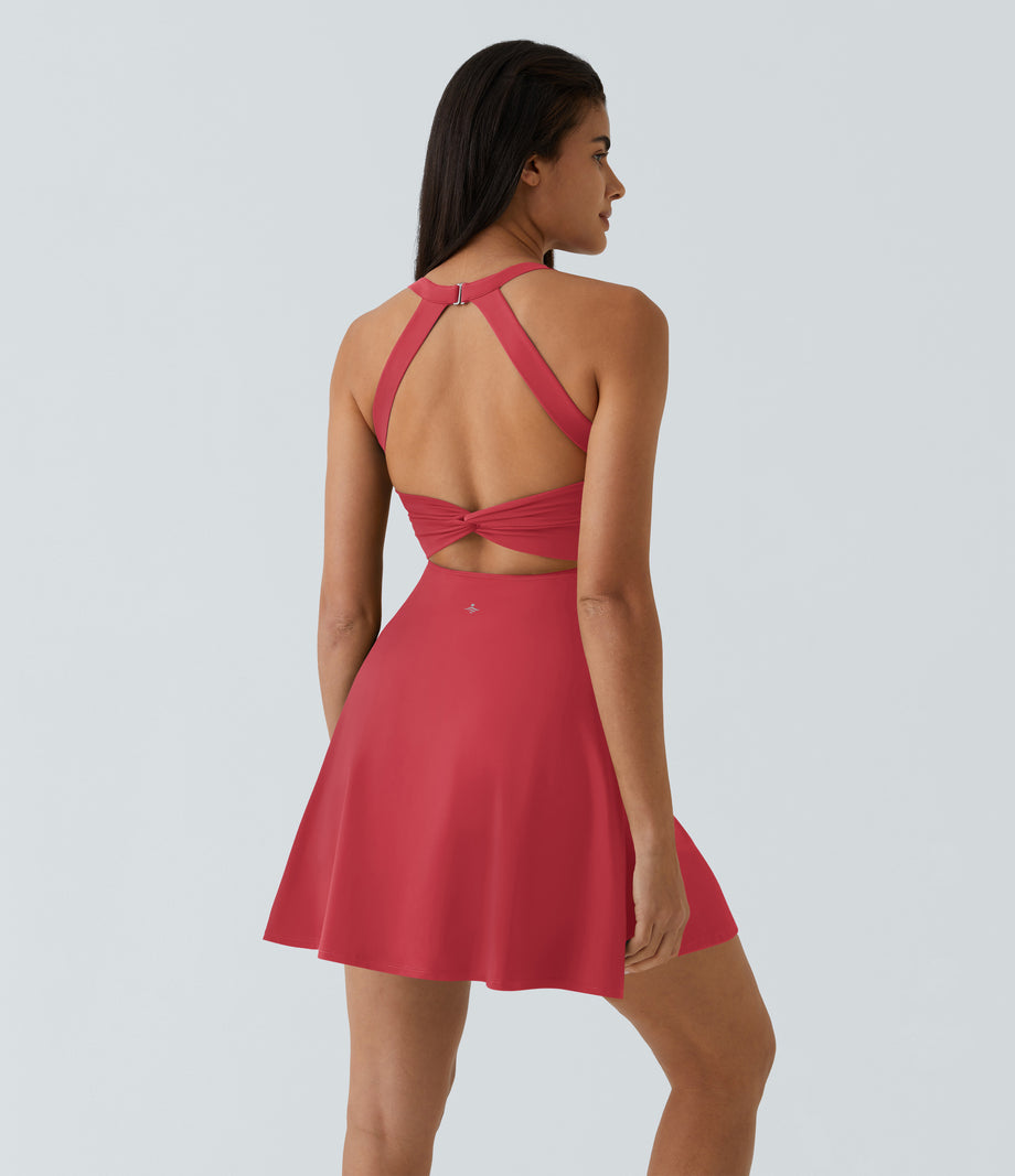 SoftlyZero™ Airy Backless Twisted Flare Low Support Dance Active Dress-Longer Length-Easy Peezy Edition A-D Cups - Salsa