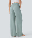 High Waisted Drawstring Pocket Wide Leg Baggy Casual Linen-Feel Pants - Ether